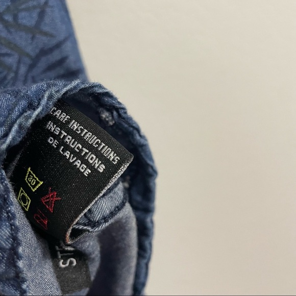 Buffalo David Bitton Shirt Button Down Collared Cotton Palm Chambray Print Men S - Picture 10 of 13